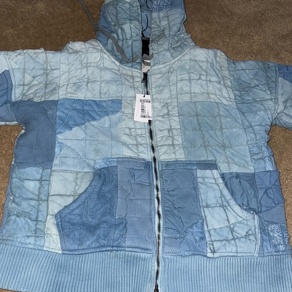 SOLD—> GREG LAUREN Frayed Patchwork Cotton Zip-Up Hoodie jacket - SIZE 4 (XL)